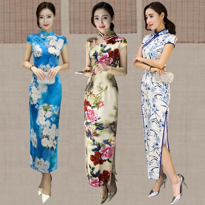Qipao summer 2018 new style Chinese style show performance temperament slim qipao dress long style