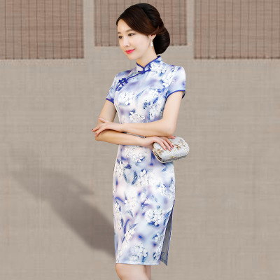 Old Shanghai qi cheongsam summer 2018 new girls slender body walk show Chinese style short sleeve dress in long style