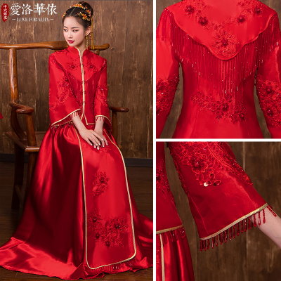 Toast service bride wedding show clothing 2018 new summer new Chinese dress thin paragraph wedding d