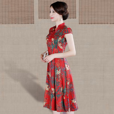 Cheongsam long section summer 2018 new female retro Chinese style Slim thin modified collar robe dress