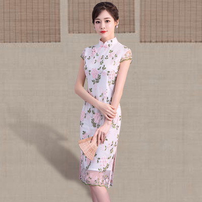 Long cheongsam summer 2018 new girl retro catwalk show elegantly improved robe dress long skirt