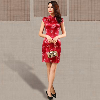Qipao short style summer 2018 new style women retro Chinese style show show show show slim qipao dress