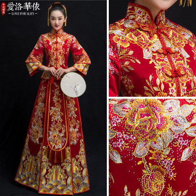 Show Wo clothing 2018 new spring and summer bride wedding toast clothing Chinese dress dragon phoeni