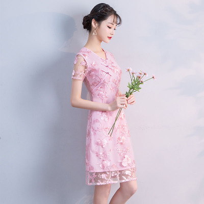 Qipao medium and long style summer 2018 new style women s national style improved lace low collar odai thin qi dress 174.95 289.40Qipao medium and long style summer 2018 new style women s national sty