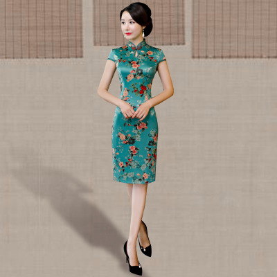 Cheongsam long section summer 2018 new female retro Chinese style show show slim slimming robe dress