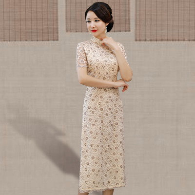 Long cheongsam summer 2018 new girl retro catwalk show elegantly improved robe dress long skirt
