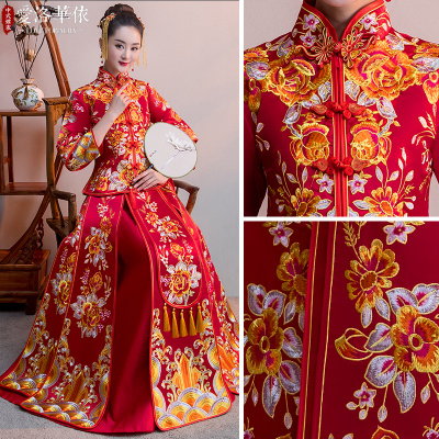 Dragon Phoenix bride 2018 new summer wedding Chinese dress Slim toast clothing show clothing thin pl
