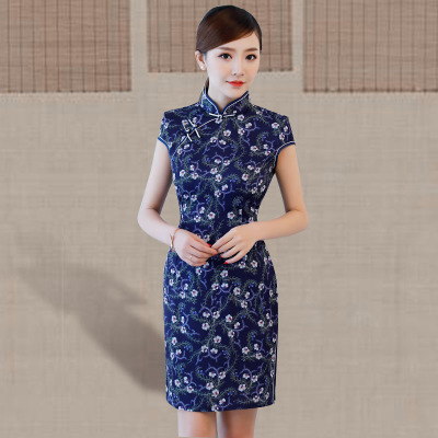 Short qipao summer 2018 new women retro Chinese style show dress slim qipao dress