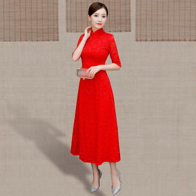 Qipao summer 2018 new female retro oday Chinese style show show show show show show slim qipao dress in long style