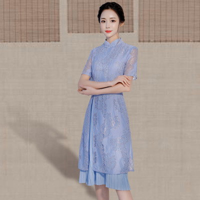 Qipao summer 2018 new girl Chinese style vintage oday elegant slim banquet qipao dress