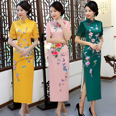 Qipao summer 2018 new girl Chinese style fashion improved version of the fresh light elegant young dress in the long style