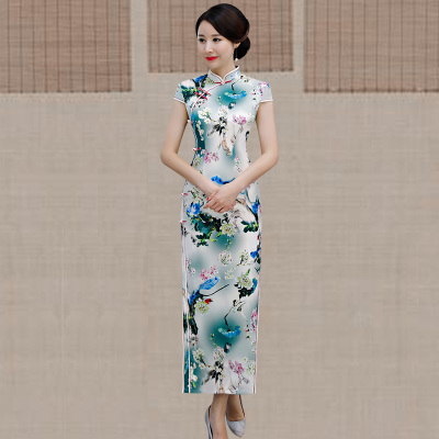 Long style qipao summer 2018 new female elegant Air China style improvement old Shanghai show performance qipao skirt