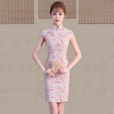 Short qipao summer 2018 new girl China style retro fashion show show show slim qipao dress
