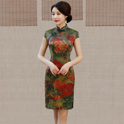 Medium and long qipao summer 2018 new female Chinese style retro and slim modified version of Chinese daily dress