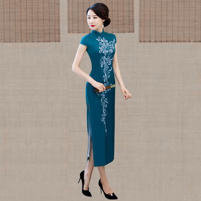 Qipao long style summer 2018 new style Chinese style fashion show dress slim Chinese style qipao dress