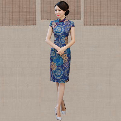 Medium and long qipao summer 2018 new female Chinese style fashion show slim and retro style qipao dress