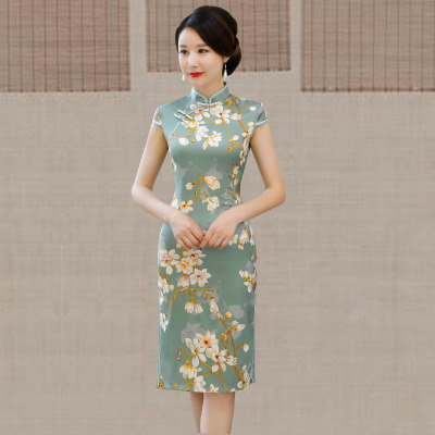 Medium and long qipao summer 2018 new girls dignified Air China old Shanghai show performance qipao skirt