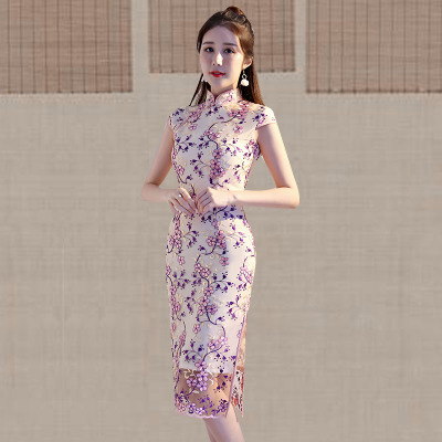 Medium and long qipao summer 2018 new girl China style modified young version of fresh Chinese daily dress