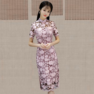 Cheongsam in the long section summer 2018 new female Chinese style Slim was thin daily improvement lace robe dress