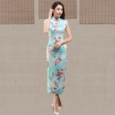 Long style qipao summer 2018 new style China women s national style show performance retro slim qipao dress 174.95 289.40Long style qipao summer 2018 new style China women s national style show perfor