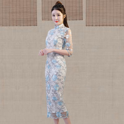 Medium and long qipao summer 2018 new Chinese style women s national style show performance retro slim qipao dress 352.40Medium and long qipao summer 2018 new Chinese style women s national style show