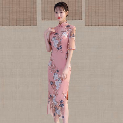 Medium and long qipao summer 2018 new Chinese style women s national style show performance retro slim qipao dress 237.95 415.40Medium and long qipao summer 2018 new Chinese style women s national sty