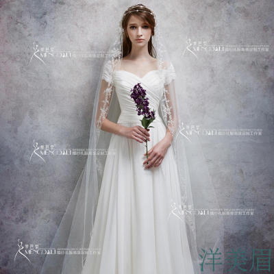 2018 spring new shoulder slim princess slim with sleeves A swing strap simple travel wedding dress