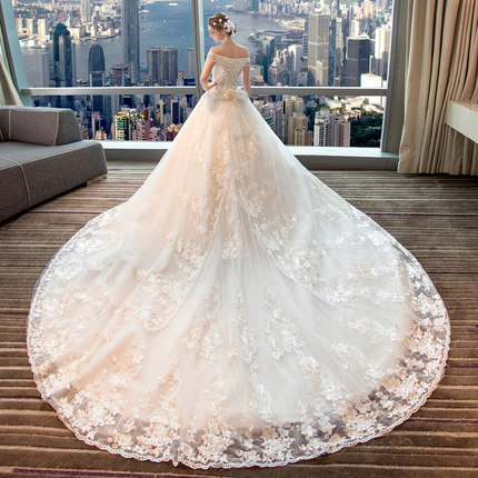Trailing wedding dress 2018 new type of europe's. the bride and the princess dream long thin style