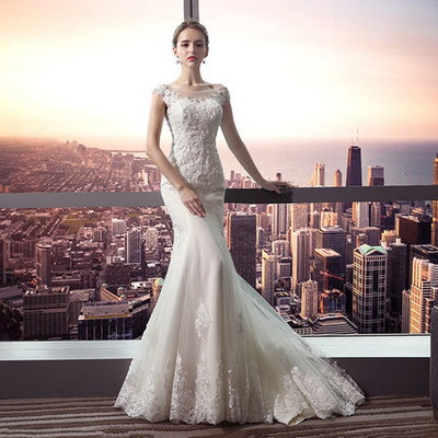 Wedding 2018 new spring princess sweet word shoulder fishtail small trailing slim bride